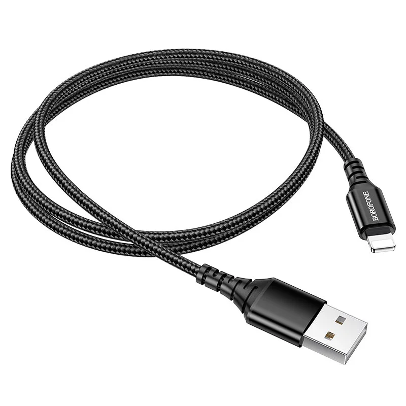 Кабель USB - Lightning Borofone BX54 плетеный черный 1м до 2,4А